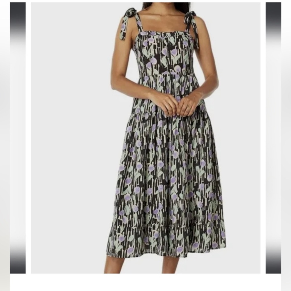 Moon River Black Midi Dress with Lavender Floral Print